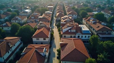 Dense Clustered Rooftops With Winding Pathways