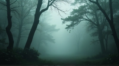 Dense Greenery Covered by Low-Lying Vapor in Woodland