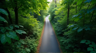 Dense Leafy Foliage Surrounding Winding Pathway