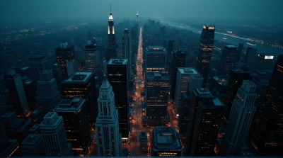 Dense Skyscrapers With Geometric Patterns At Dusk