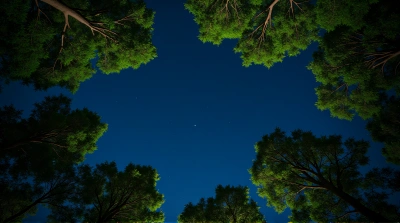 Dense Tree Canopy With Indigo Sky And Celestial Glow