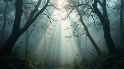 Dense Woodland Gray Haze Sunlight Rays