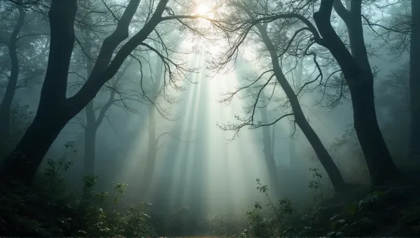 Dense Woodland Gray Haze Sunlight Rays
