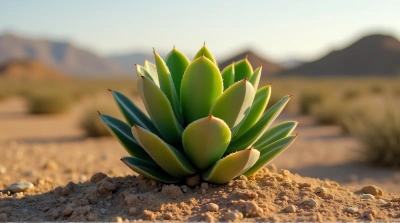 Desert Succulent With Thick Ribbed Stems In Sunlight