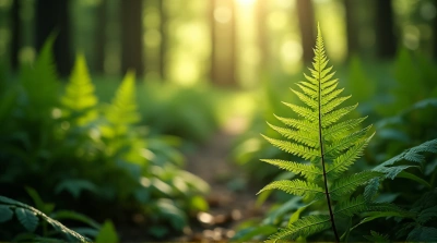 Detailed Fern Leaf Illuminated By Sunlight