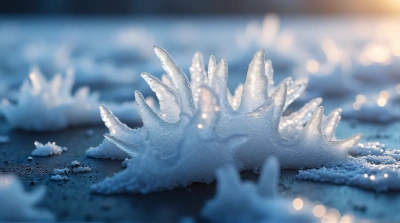Detailed Frost Crystals On Dark Surface
