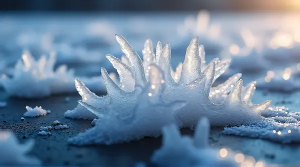 Detailed Frost Crystals On Dark Surface