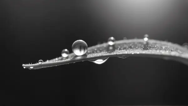 Dew Drops On Plant Blade In Soft Light