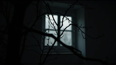 Dimly Lit Window With Leafless Branches Texture