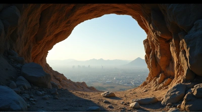 Distant Metropolis Seen Through Rocky Gap