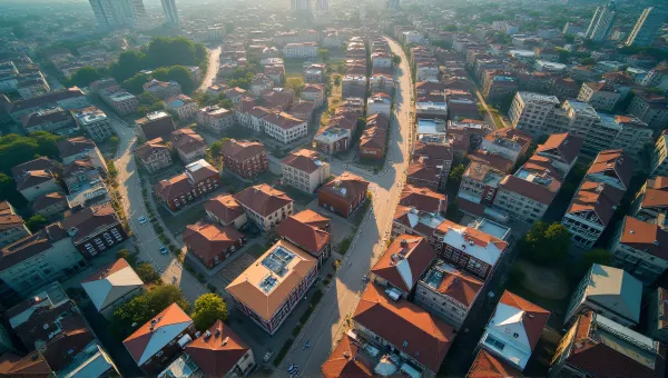 Diverse Rooftops And Streets Overhead View