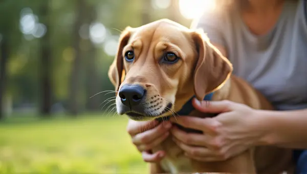 Dog Muzzle Held Gently Outdoors In Sunlight