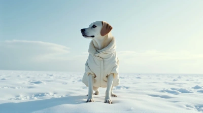 Dog Wearing Long Coat On Ice Surface