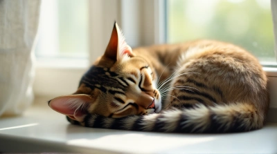 Domestic Cat Relaxing On Sunlit Windowsill