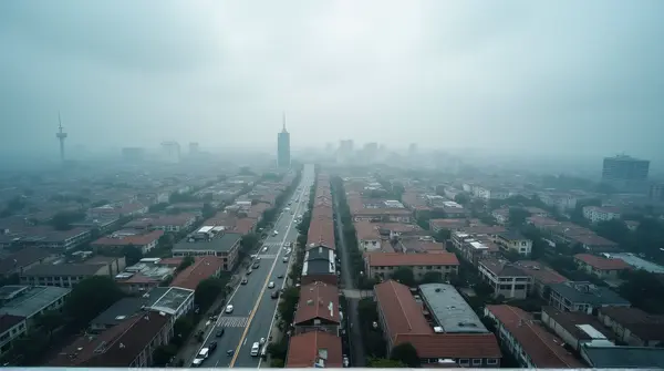 Downtown Aerial View Under Overcast Sky