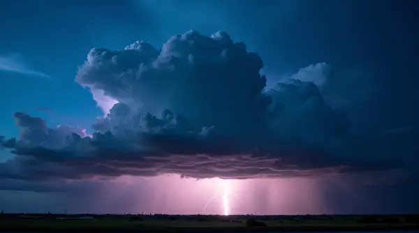 Dramatic Lightning Strike With Rolling Thunderstorm Clouds