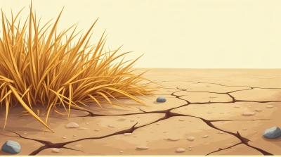 Dried Grass On Cracked Earth Surface With Stones