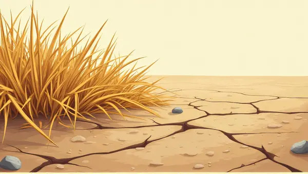 Dried Grass On Cracked Earth Surface With Stones