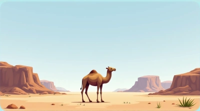 Dromedary Camel On Arid Landscape With Clear Sky