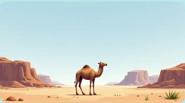 Dromedary Camel On Arid Landscape With Clear Sky