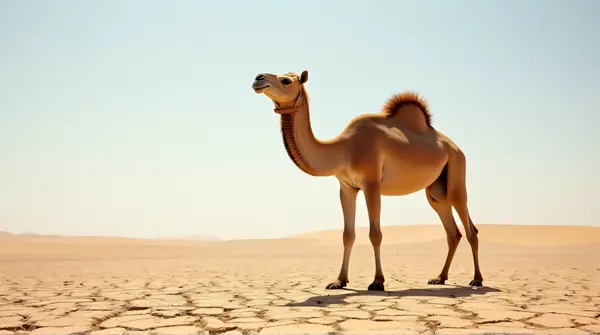 Dromedary Camel Standing On Cracked Desert Soil