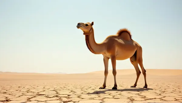 Dromedary Camel Standing On Cracked Desert Soil