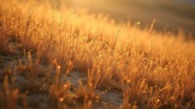 Dry Amber Grass Blades With Soft Light Shadows