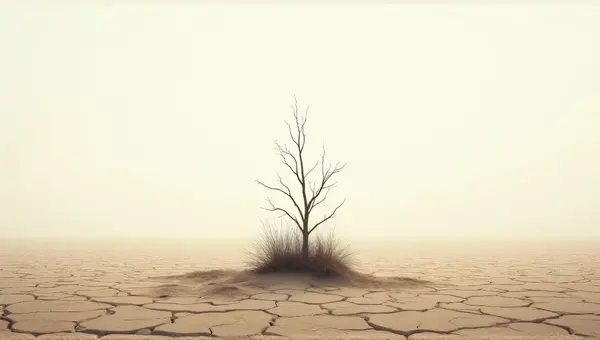 Dry Soil Cracked Ground With Lifeless Shrub
