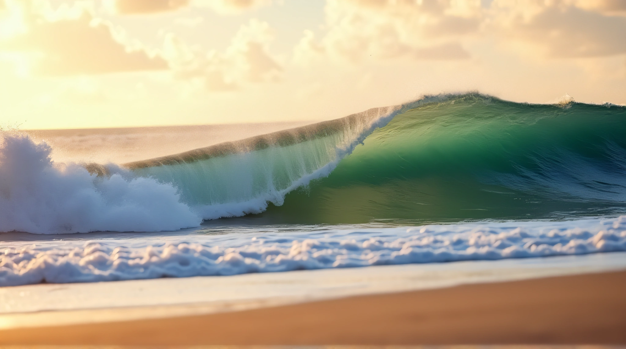 Dynamic Sea Wave Curling Toward Sandy Beach
