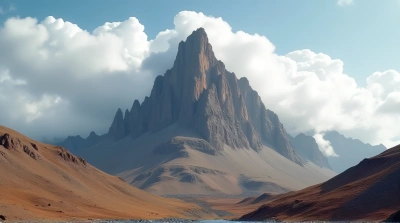 Earth-Toned Peak With Cumulus Sky Panorama