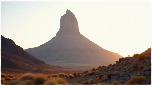 Earth-Toned Peak Under Pale Sky With Rugged Slopes