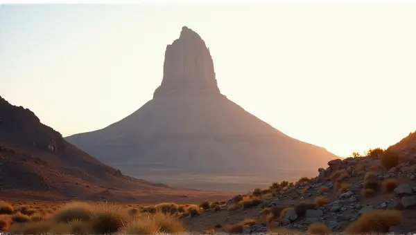 Earth-Toned Peak Under Pale Sky With Rugged Slopes