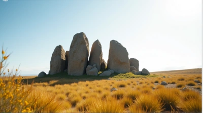 Earthen Boulders Amid Vibrant Grassy Terrain