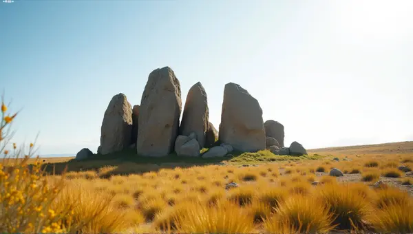 Earthen Boulders Amid Vibrant Grassy Terrain