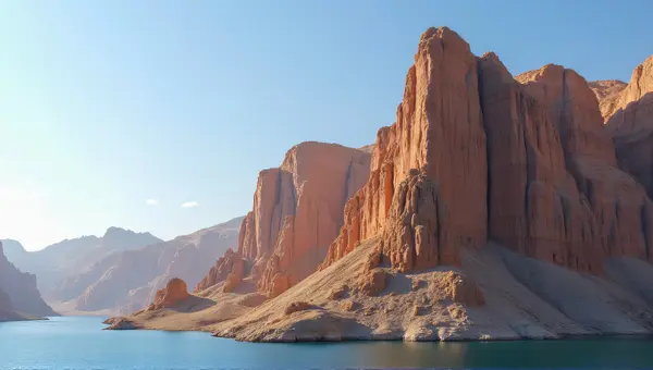 Earthen Cliffs Rising Next To Still Lake