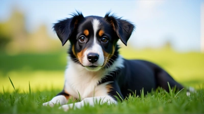 Ebony Ivory Dog Relaxing On Emerald Lawn