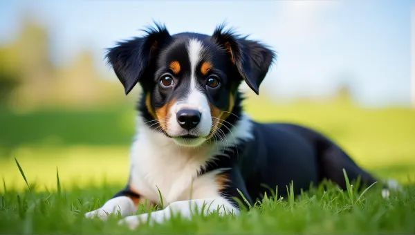 Ebony Ivory Dog Relaxing On Emerald Lawn