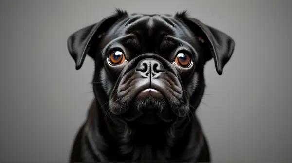 Ebony Pug Close-Up With Focused Eyes