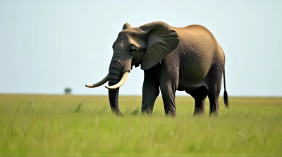 Elephant Crossing Green Meadow Under Clear Sky