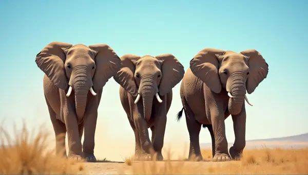 Elephant Herd On Dusty Savanna Under Clear Sky