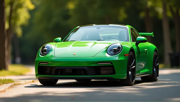 Emerald Car On Paved Road With Natural Light