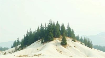 Emerald Conifers On Alabaster Ridge Under Pale Sky
