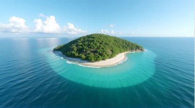 Emerald Island Surrounded by Turquoise Waves Aerial View