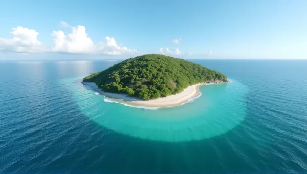 Emerald Island Surrounded by Turquoise Waves Aerial View