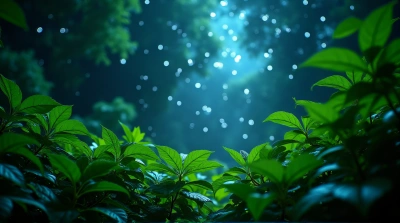 Emerald Leaves Against Celestial Sparkling Sky