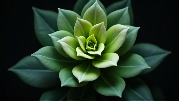 Emerald And Pale Foliage Cluster Over Dark Background