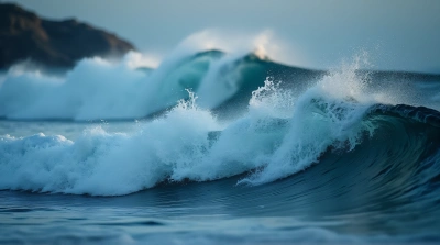 Energetic Sea Waves Crashing With Foamy Crests