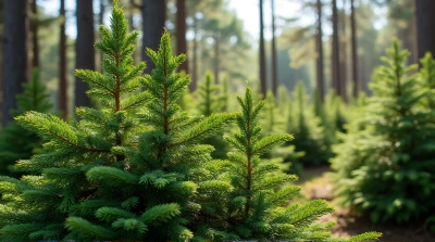 Evergreen Conifers Cluster With Vibrant Needles