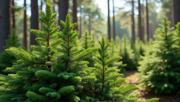 Evergreen Conifers Cluster With Vibrant Needles