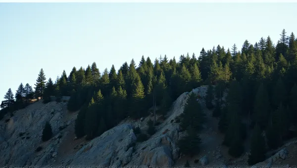 Evergreen Conifers on Rugged Hillside in Sunlight